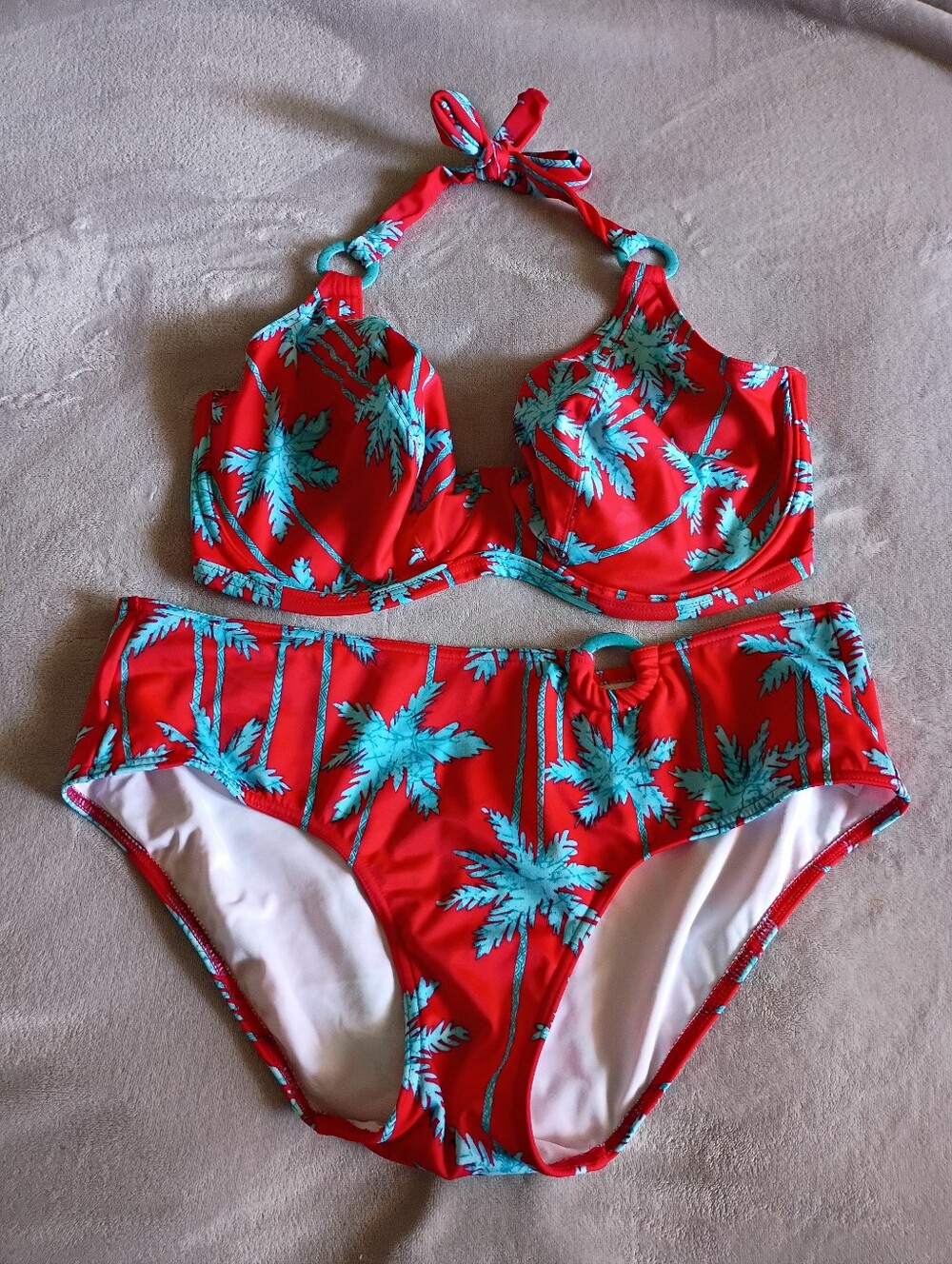 Freya South Pacific Tropical Print Bikini Set in Red and Blue Size XL